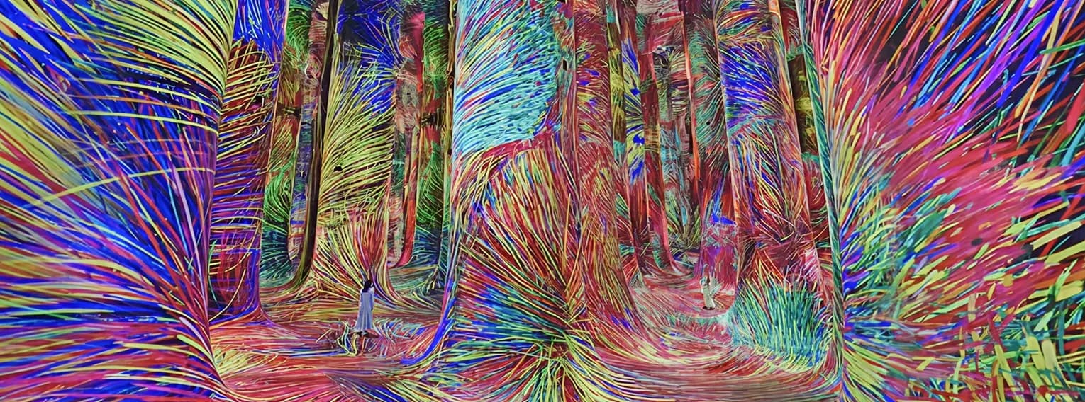 Gallery space with projected light art